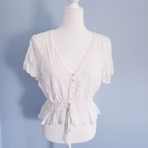 White v-neck classy blouse medium